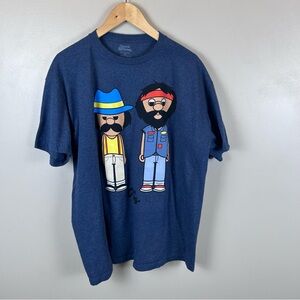 Cheech & Chong Cartoon Graphic Shirt Unisex XL‎ Blue Comedy Duo 420 Up In Smoke
